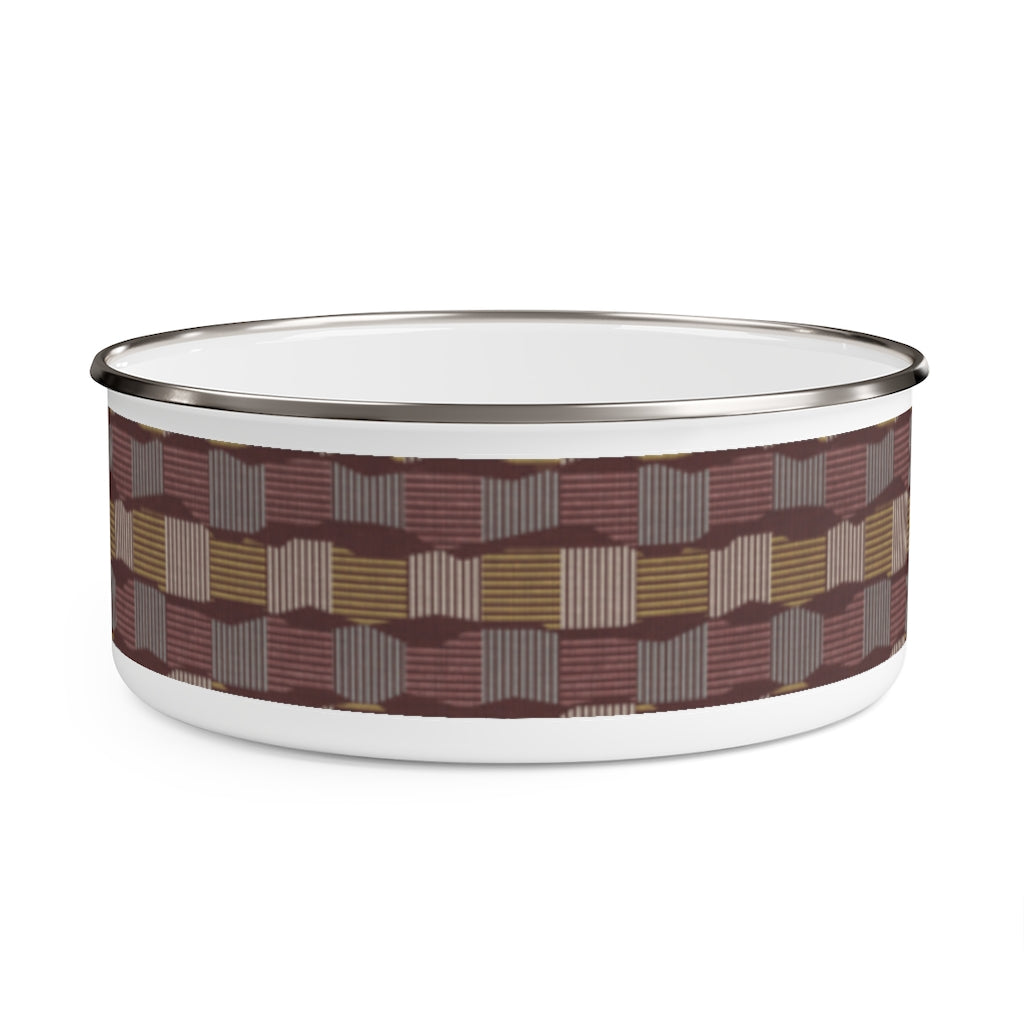 Check Stripe Enamel Bowl in Red