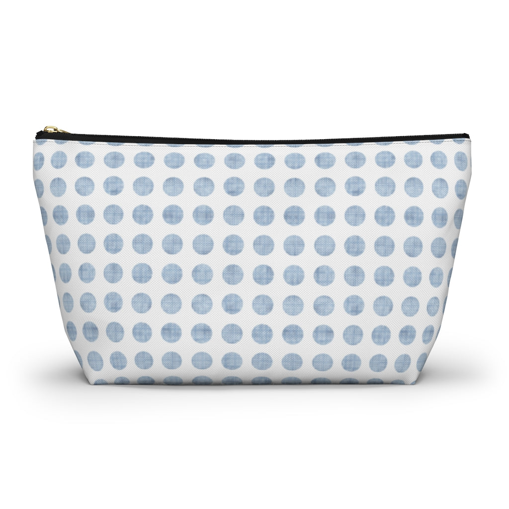Textured Polka Dots Accessory Pouch w T-bottom in Aqua