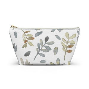 Watercolor Tossed Leaves Accessory Pouch w T-bottom in Gray