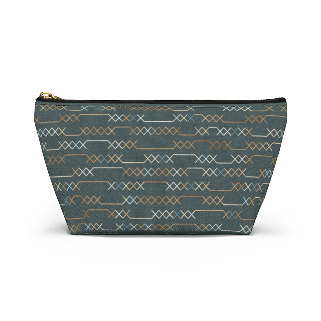Santa Fe Stitch Accessory Pouch w T-bottom in Aqua