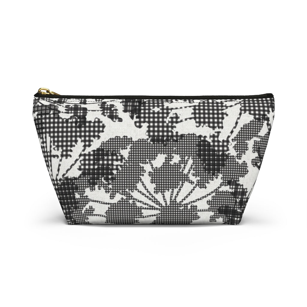 Floral Plaid Accessory Pouch w T-bottom in Black