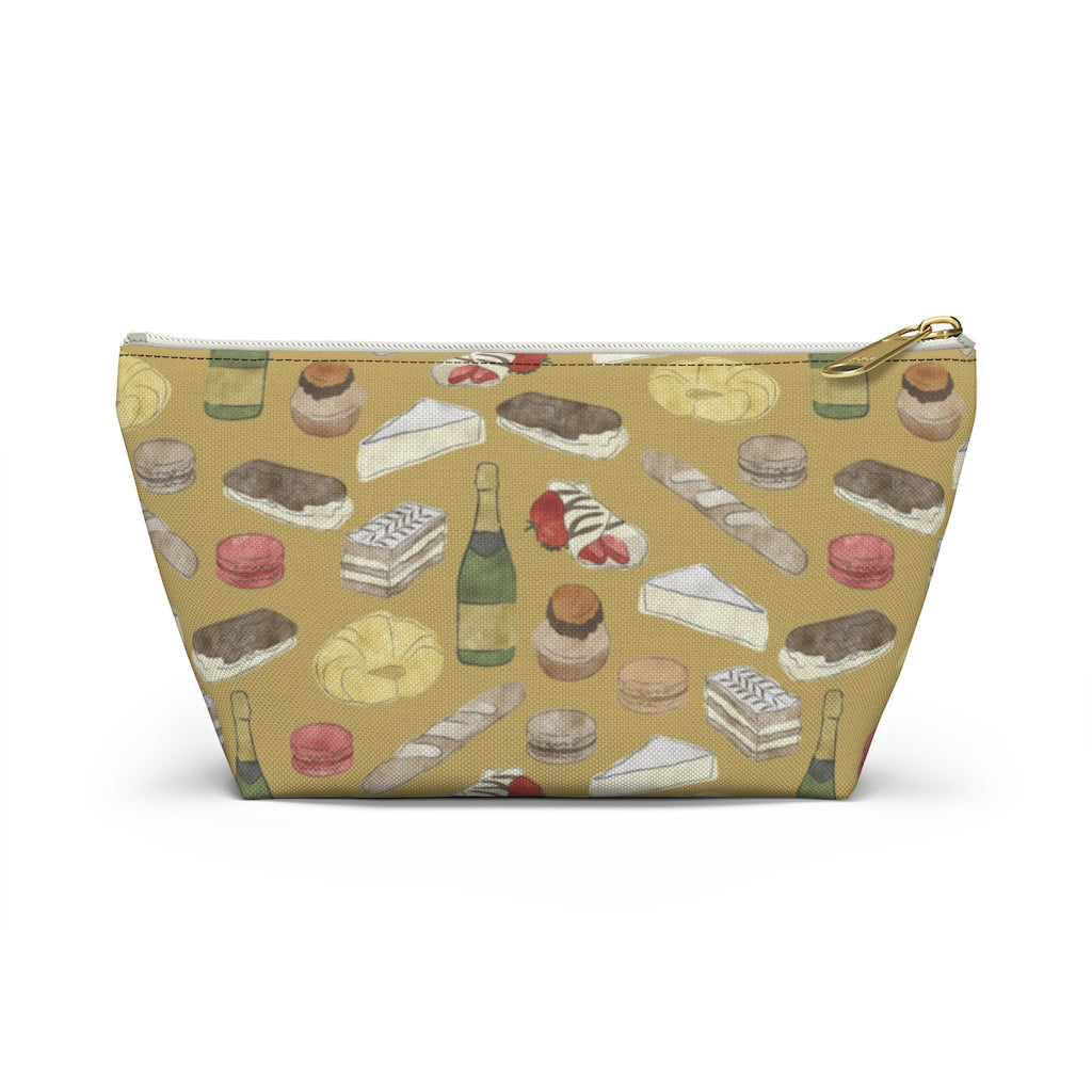 Watercolor French Pastries Accessory Pouch w T-bottom in Gold