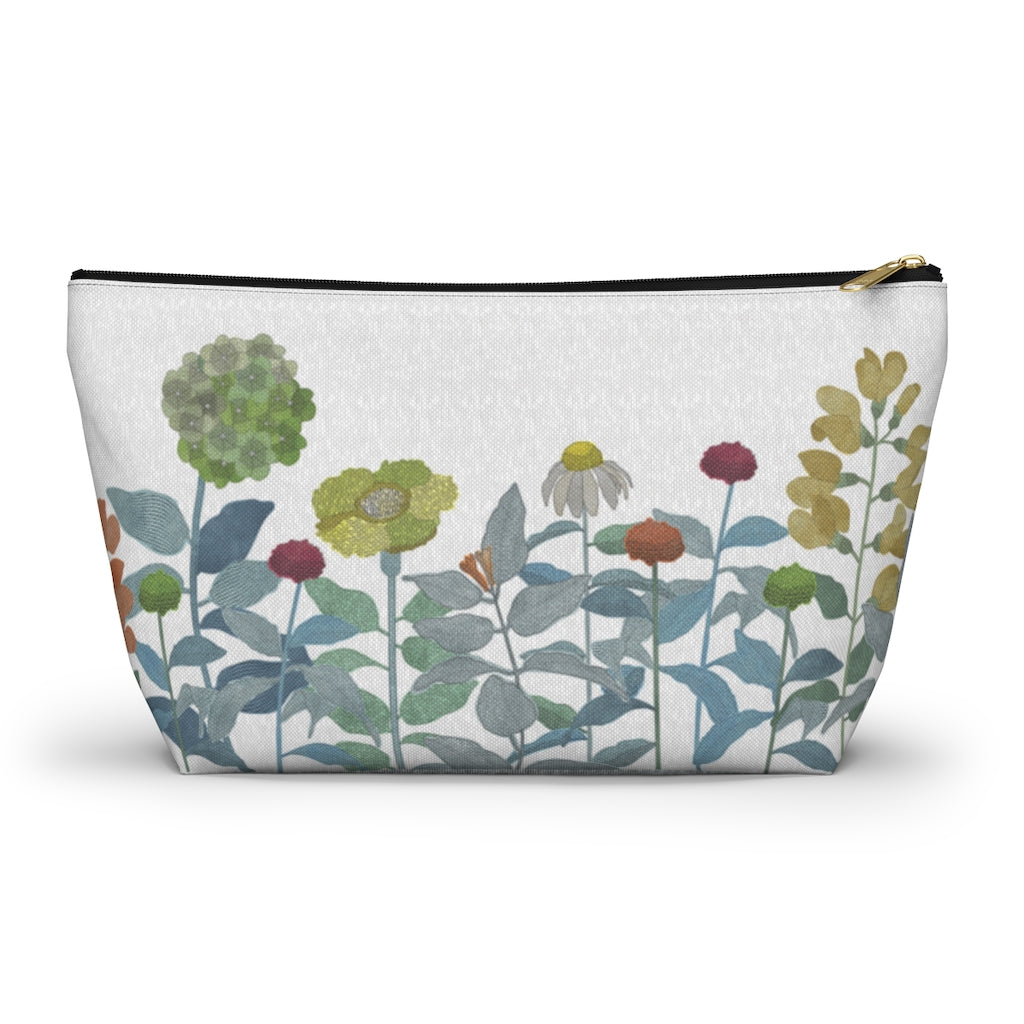 Illustrated Flowers Accessory Pouch w T-bottom in Aqua