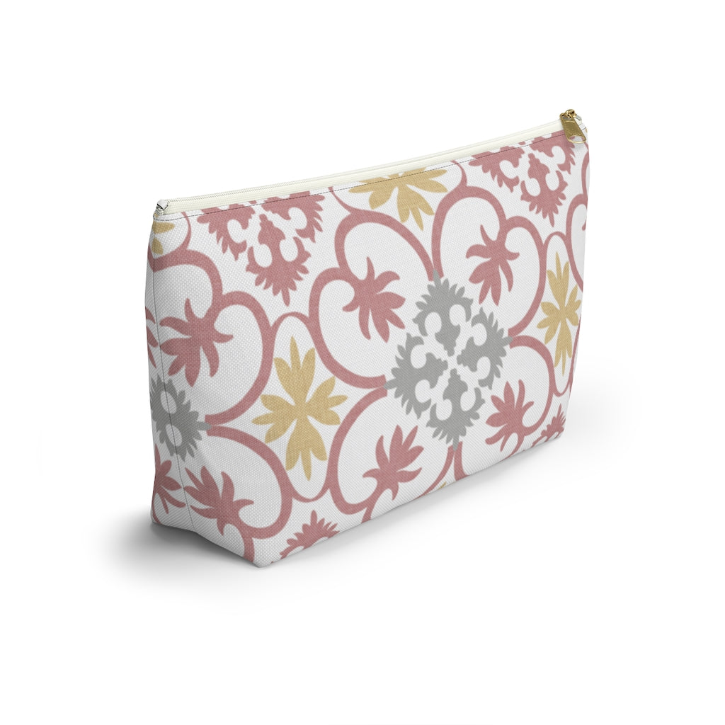 Portugal Tile Accessory Pouch w T-bottom in Pink