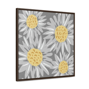 Floral Sunflower Framed Gallery Wrap Canvas in Gray