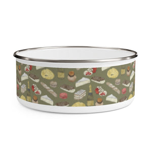 Watercolor French Pastries Enamel Bowl in Green