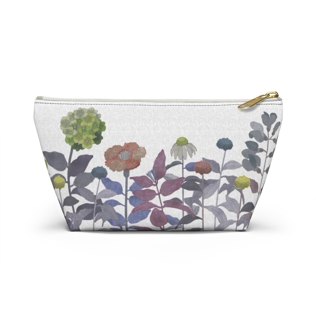 Illustrated Flowers Accessory Pouch w T-bottom in Purple