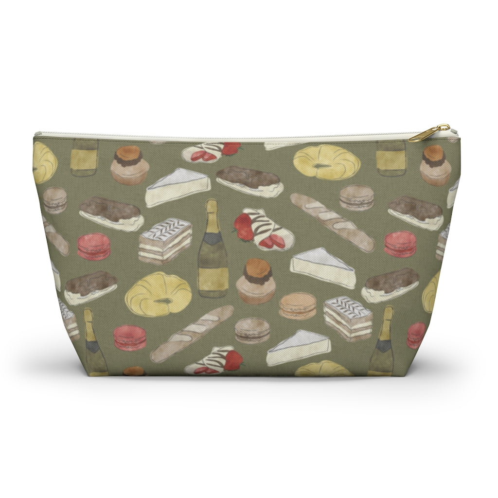 Watercolor French Pastries Accessory Pouch w T-bottom in Green
