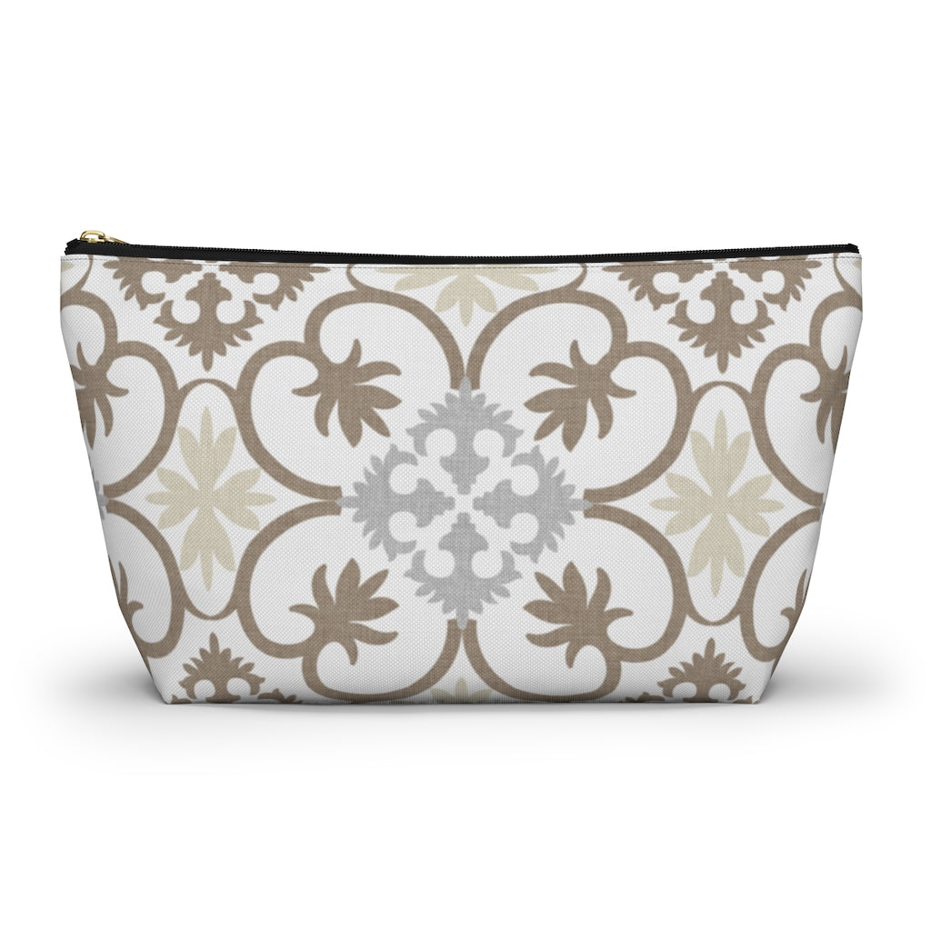 Portugal Tile Accessory Pouch w T-bottom in Brown