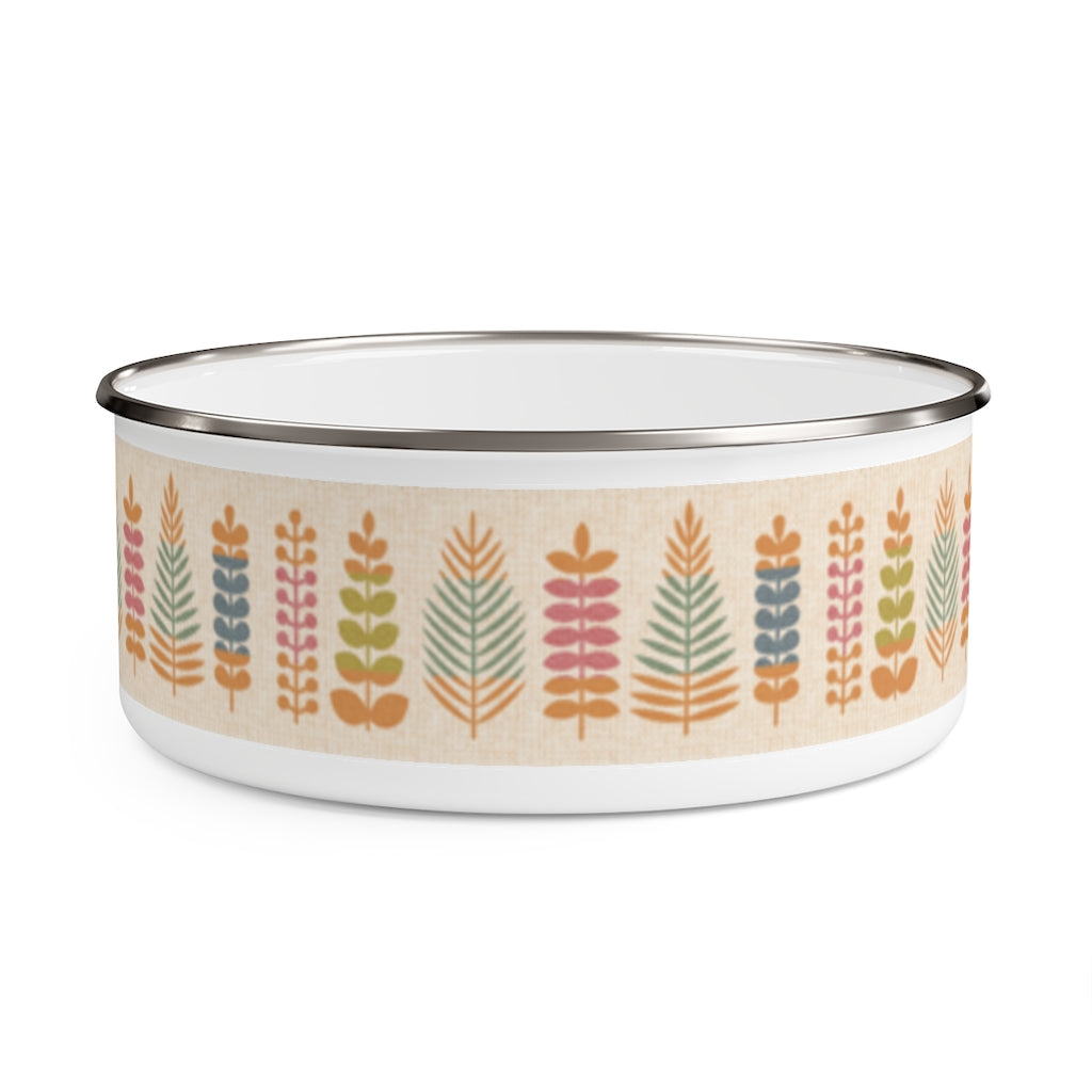 Stamped Leaves Enamel Bowl in Orange