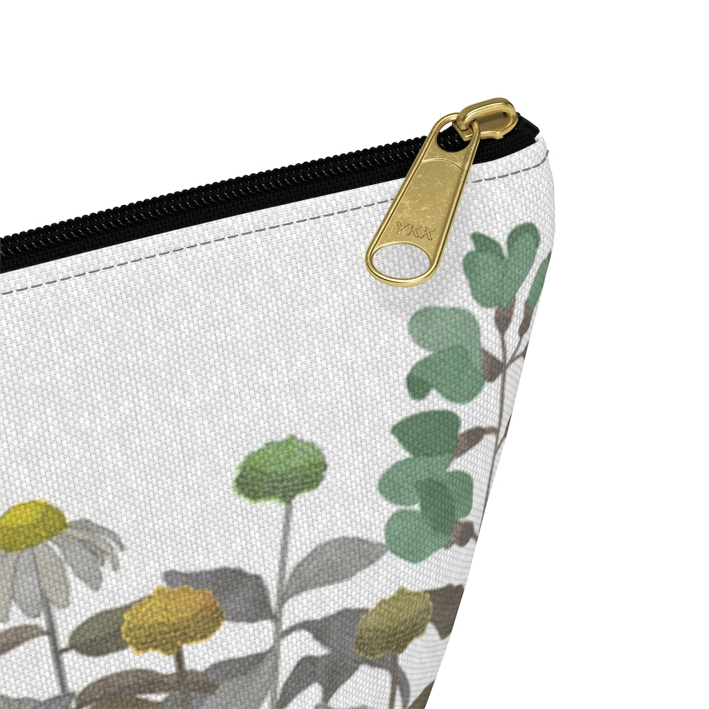 Illustrated Flowers Accessory Pouch w T-bottom in Brown