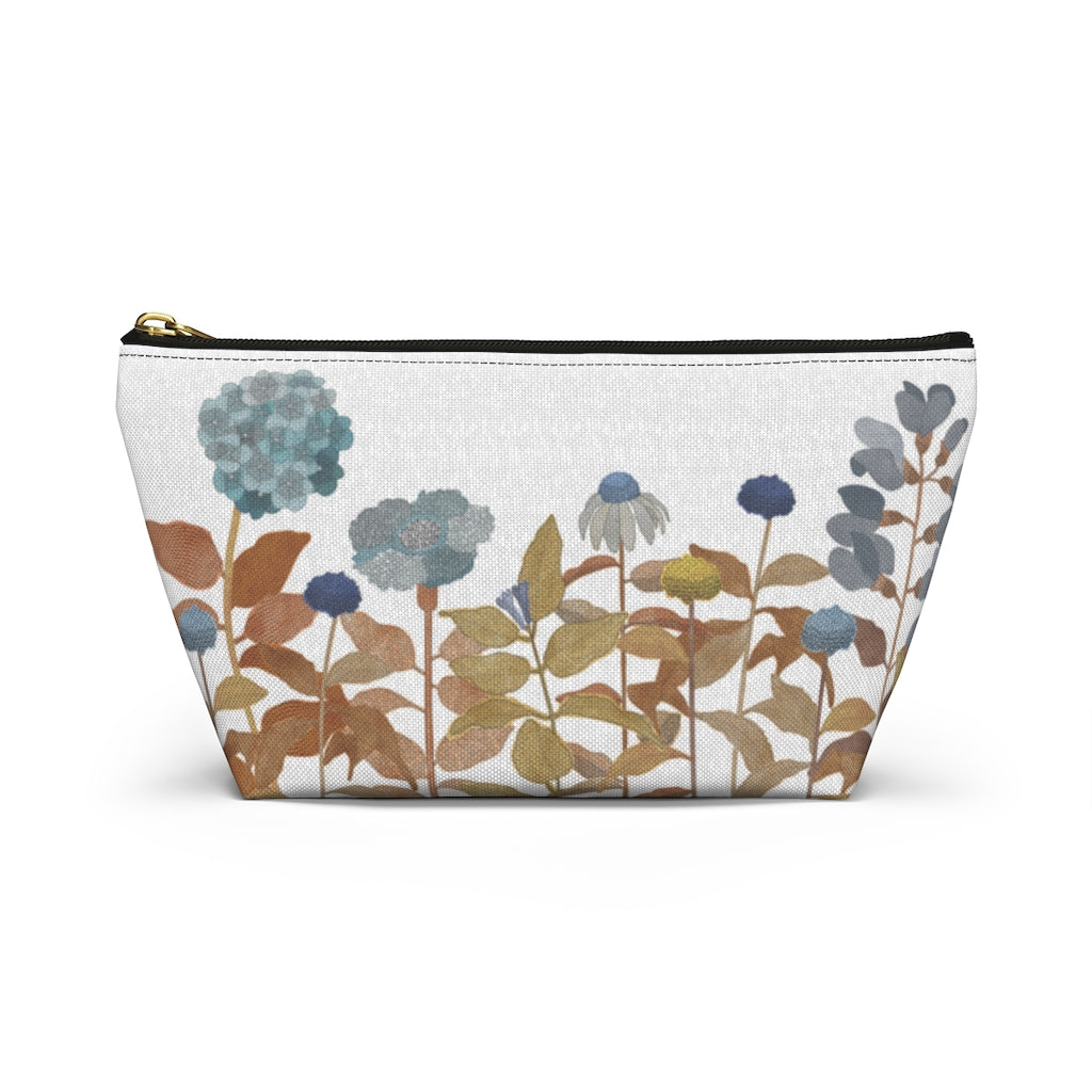 Illustrated Flowers Accessory Pouch w T-bottom in Orange