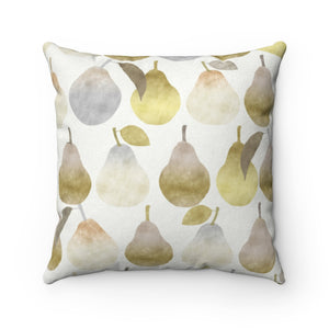 Watercolor Pears Square Throw Pillow in Gold
