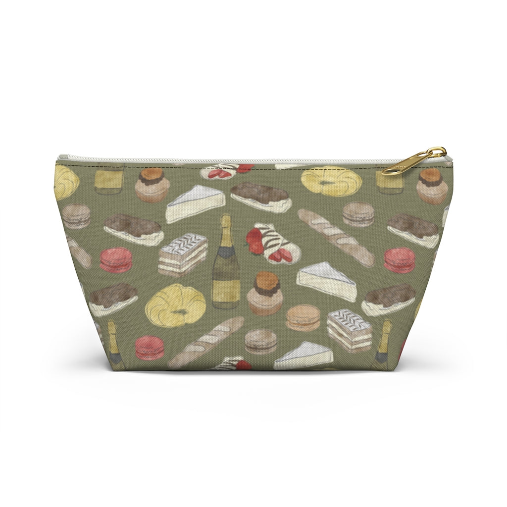 Watercolor French Pastries Accessory Pouch w T-bottom in Green