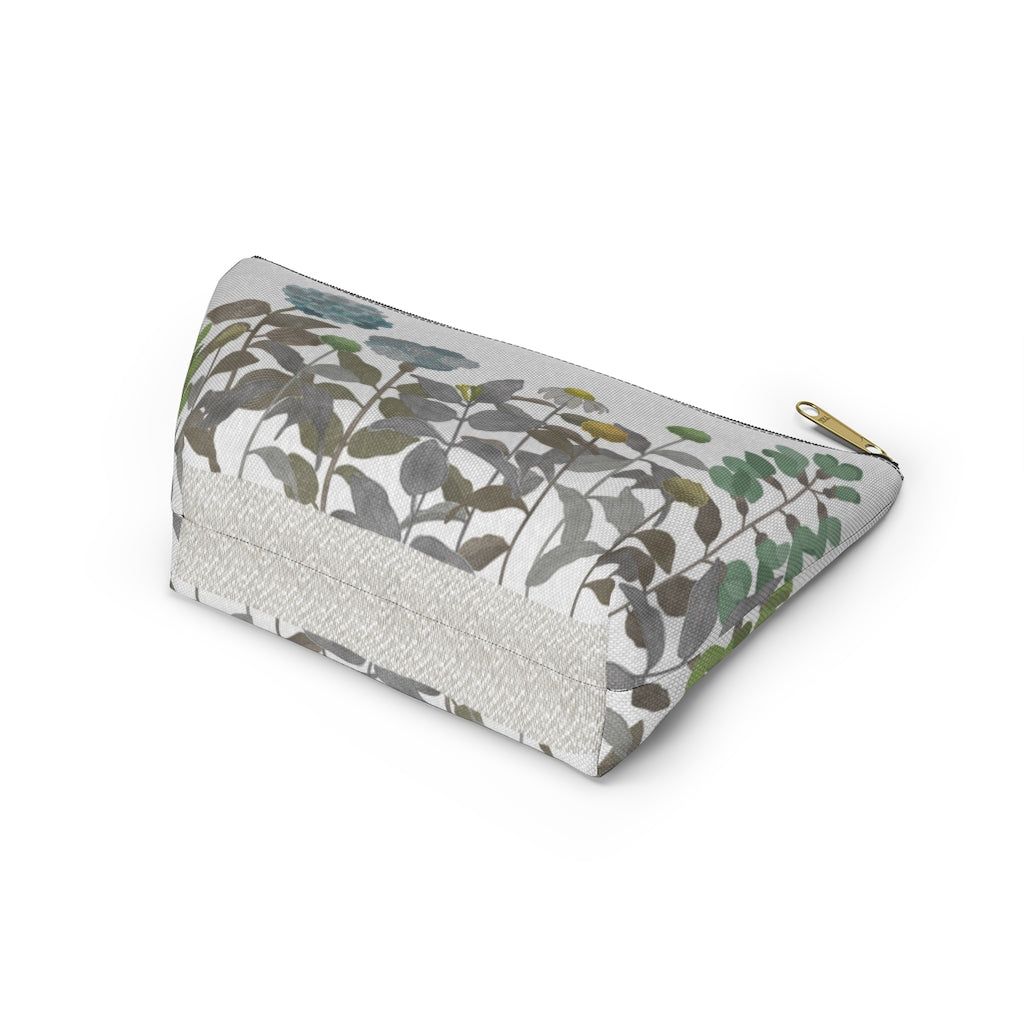 Illustrated Flowers Accessory Pouch w T-bottom in Brown