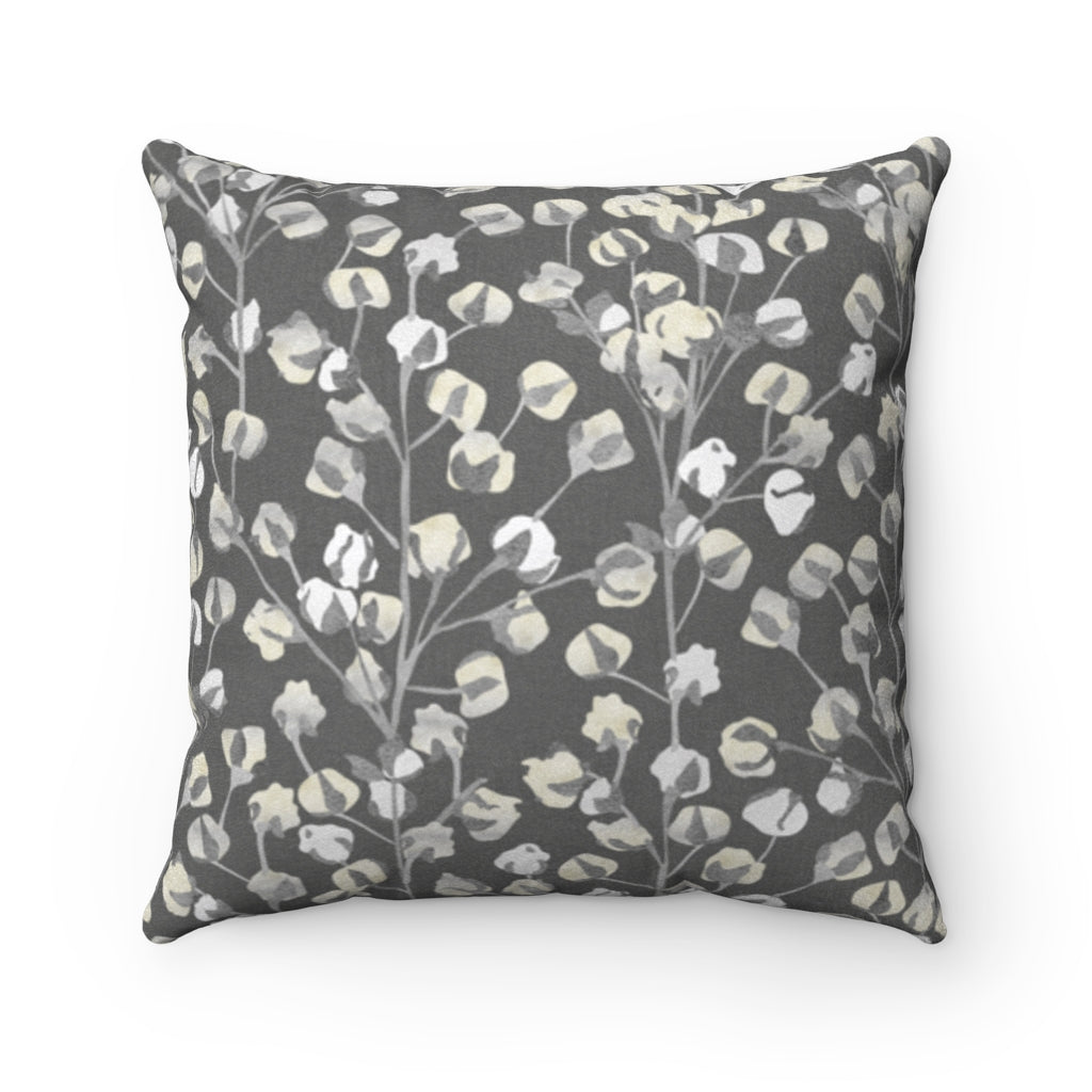 Cotton Branch Square Throw Pillow in Gray