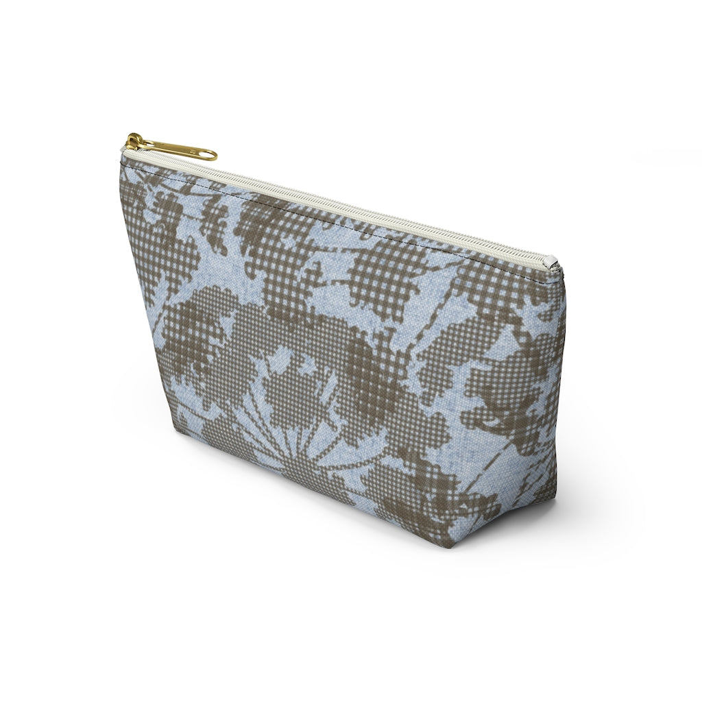 Floral Plaid Accessory Pouch w T-bottom in Aqua