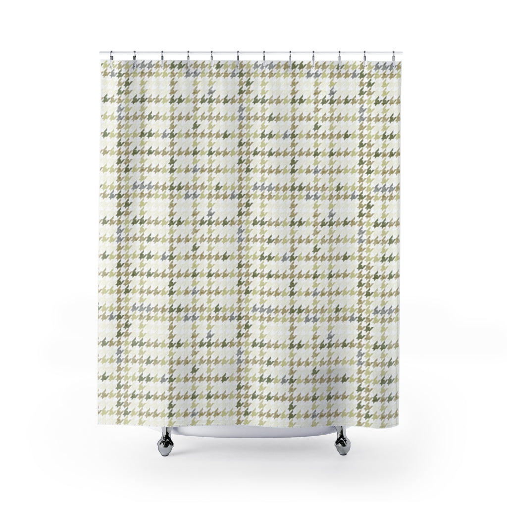 Plaid Houndstooth Shower Curtain in Green