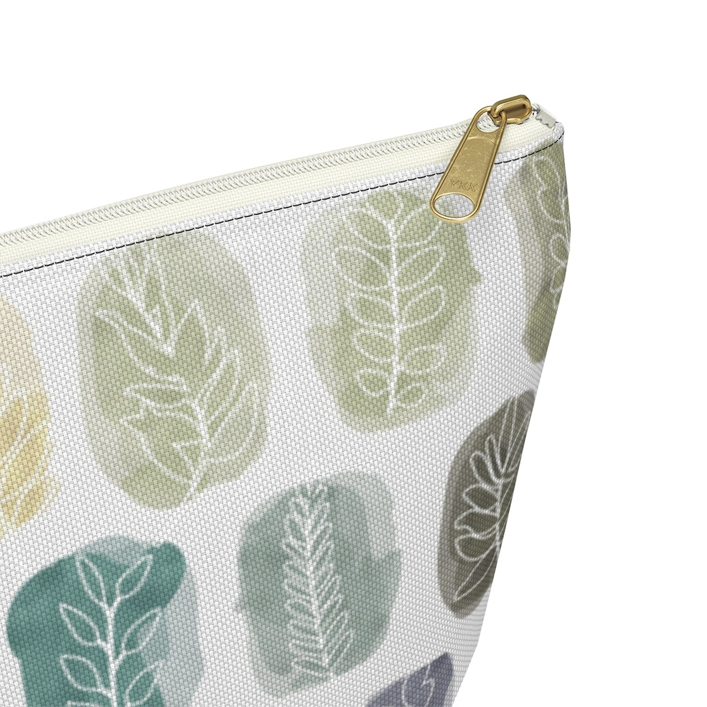 Watercolor Leaf Stamp Accessory Pouch w T-bottom in Teal