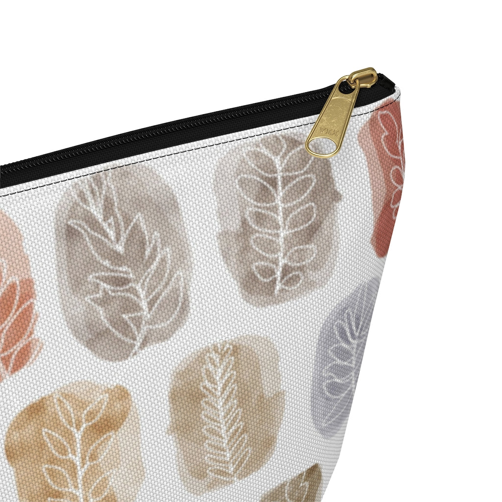 Watercolor Leaf Stamp Accessory Pouch w T-bottom in Red