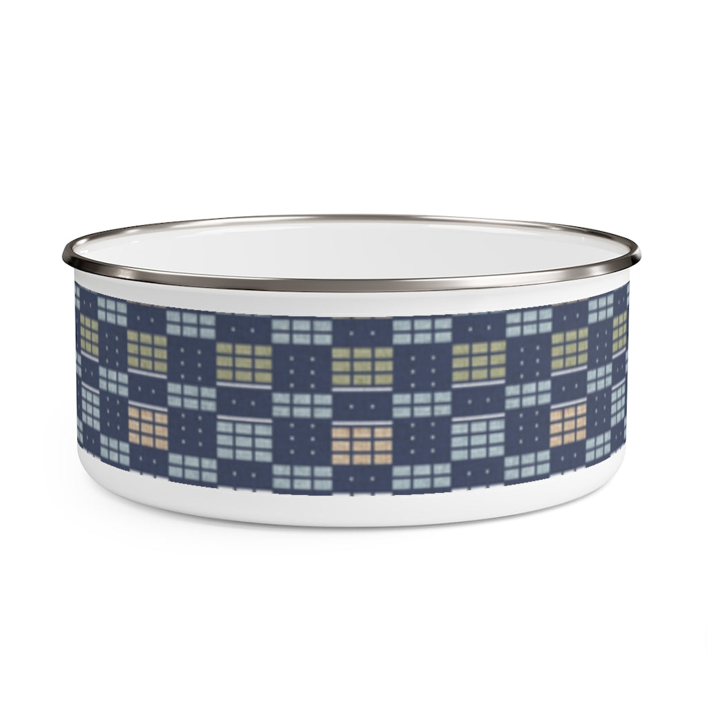 Grid Enamel Bowl in Blue