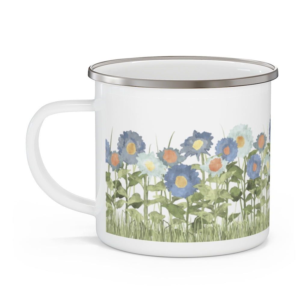 Sunflower Field Enamel Mug in Blue
