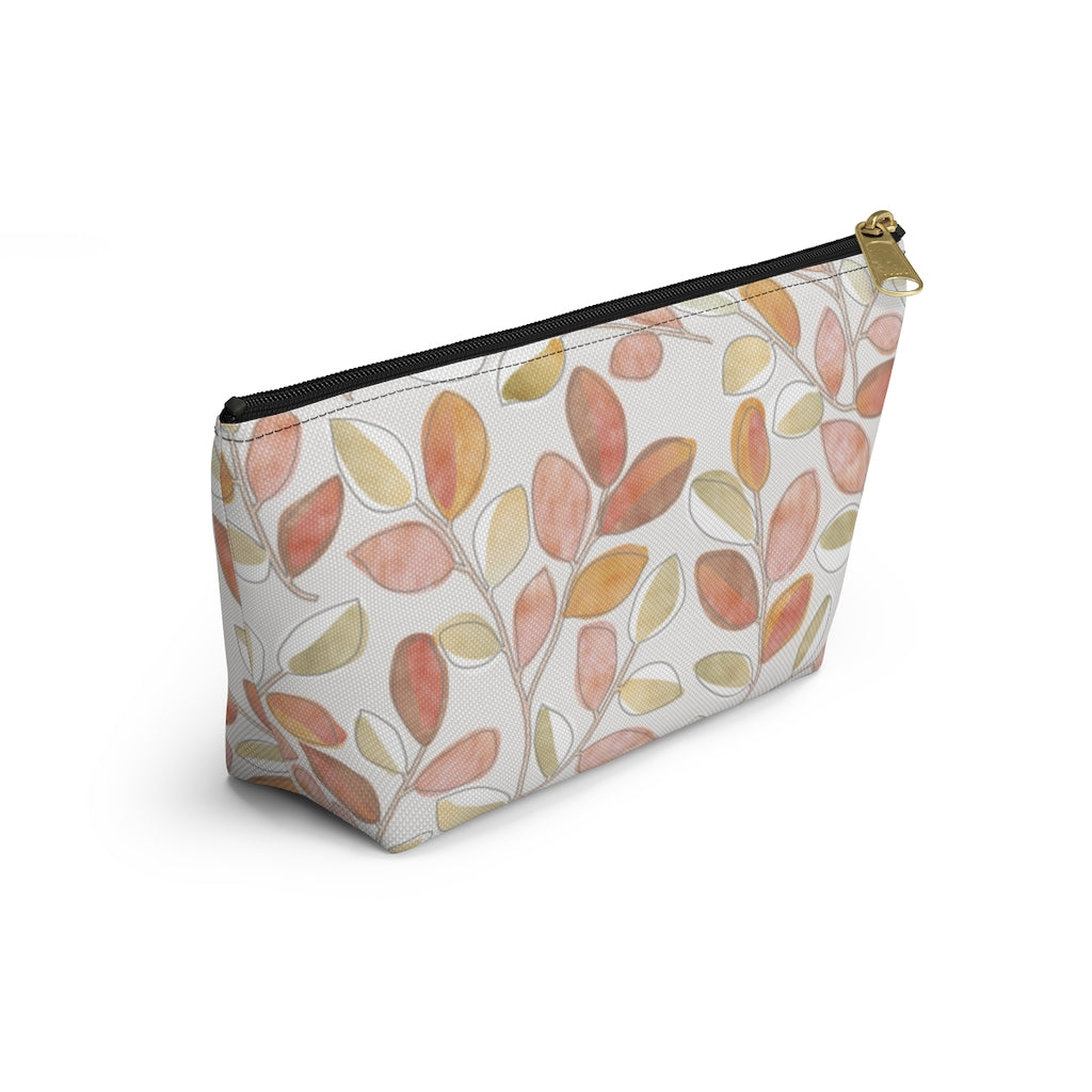 Cherry Plum Leaves Accessory Pouch w T-bottom in Coral