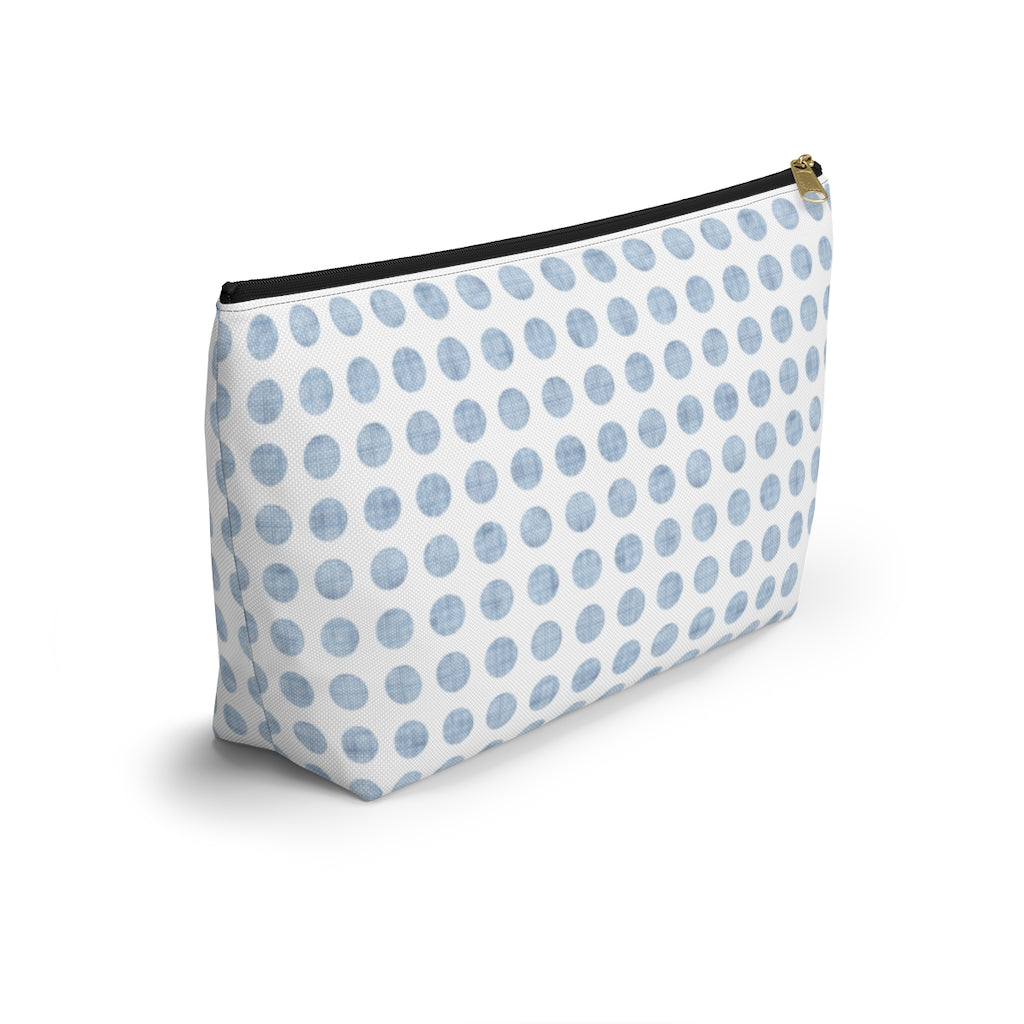 Textured Polka Dots Accessory Pouch w T-bottom in Aqua