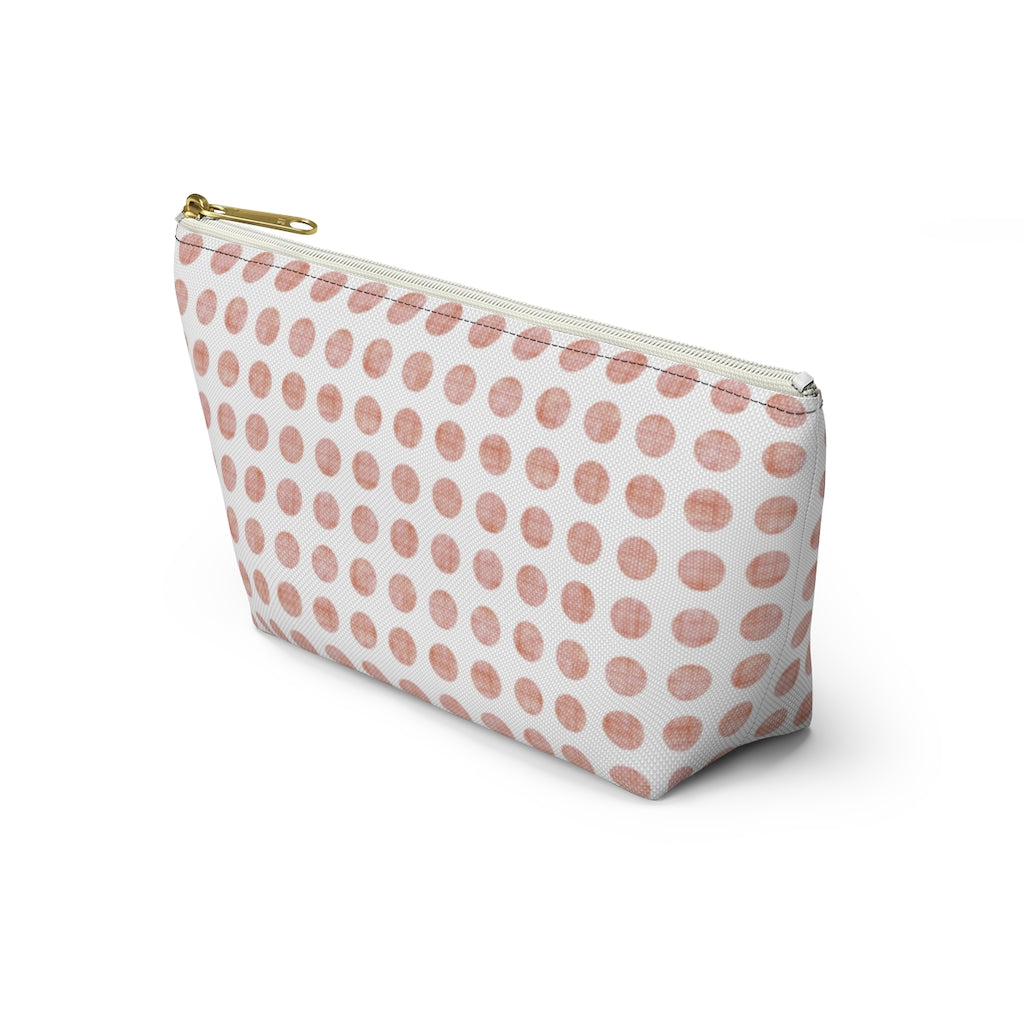 Textured Polka Dots Accessory Pouch w T-bottom in Peach