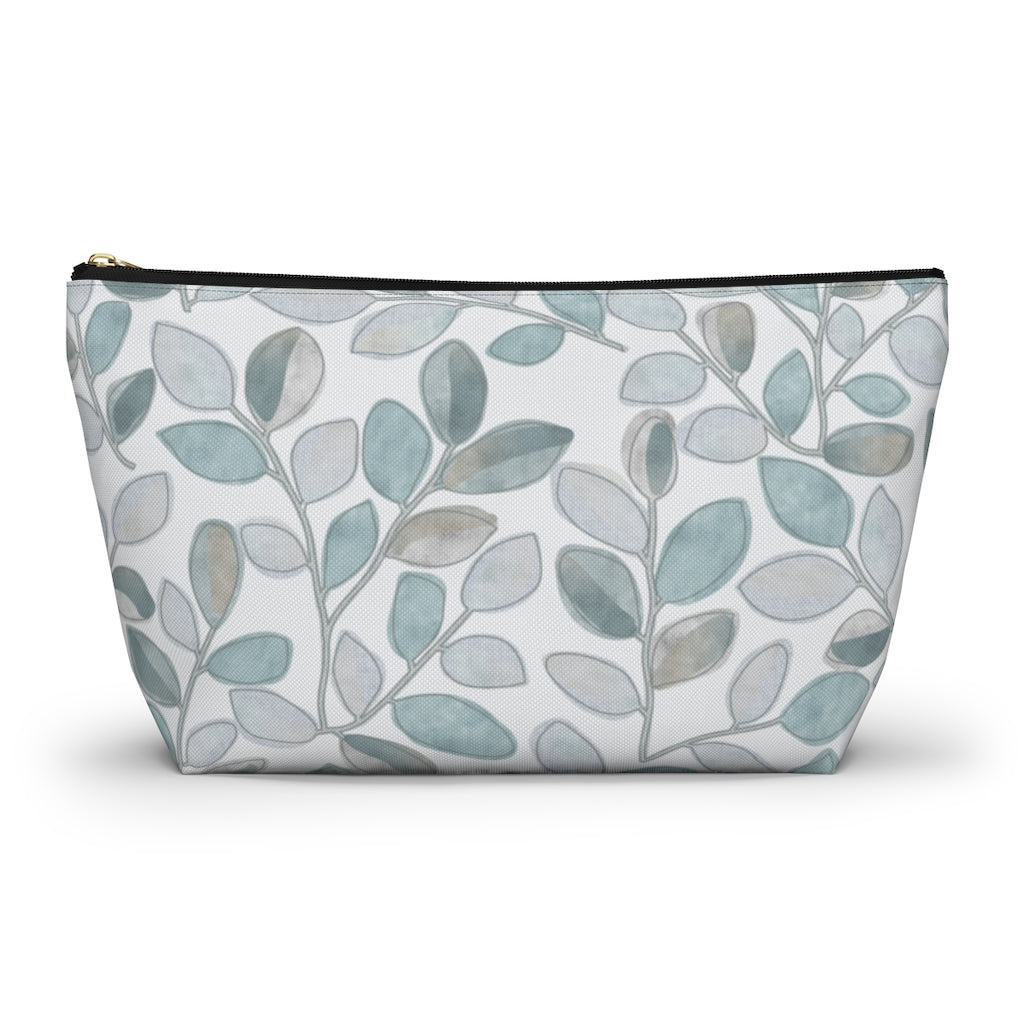 Cherry Plum Leaves Accessory Pouch w T-bottom in Aqua
