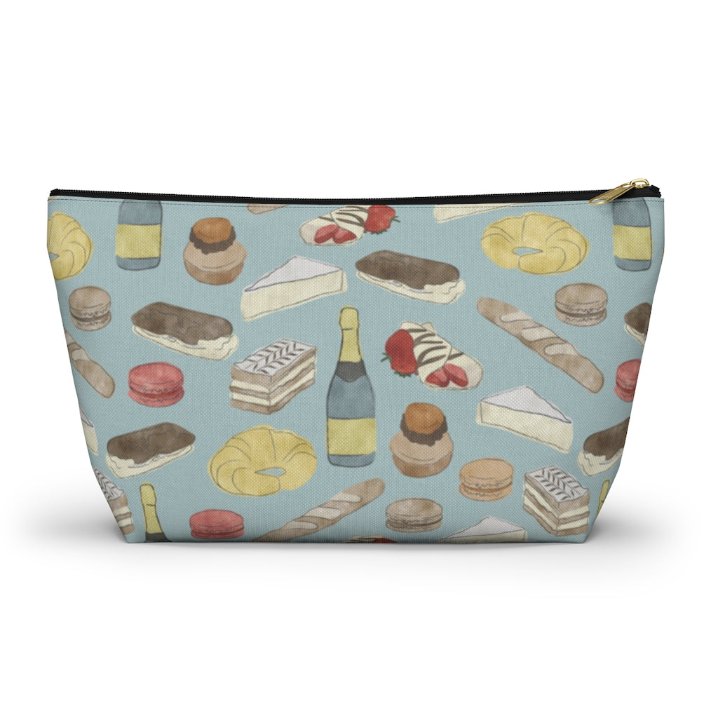 Watercolor French Pastries Accessory Pouch w T-bottom in Aqua
