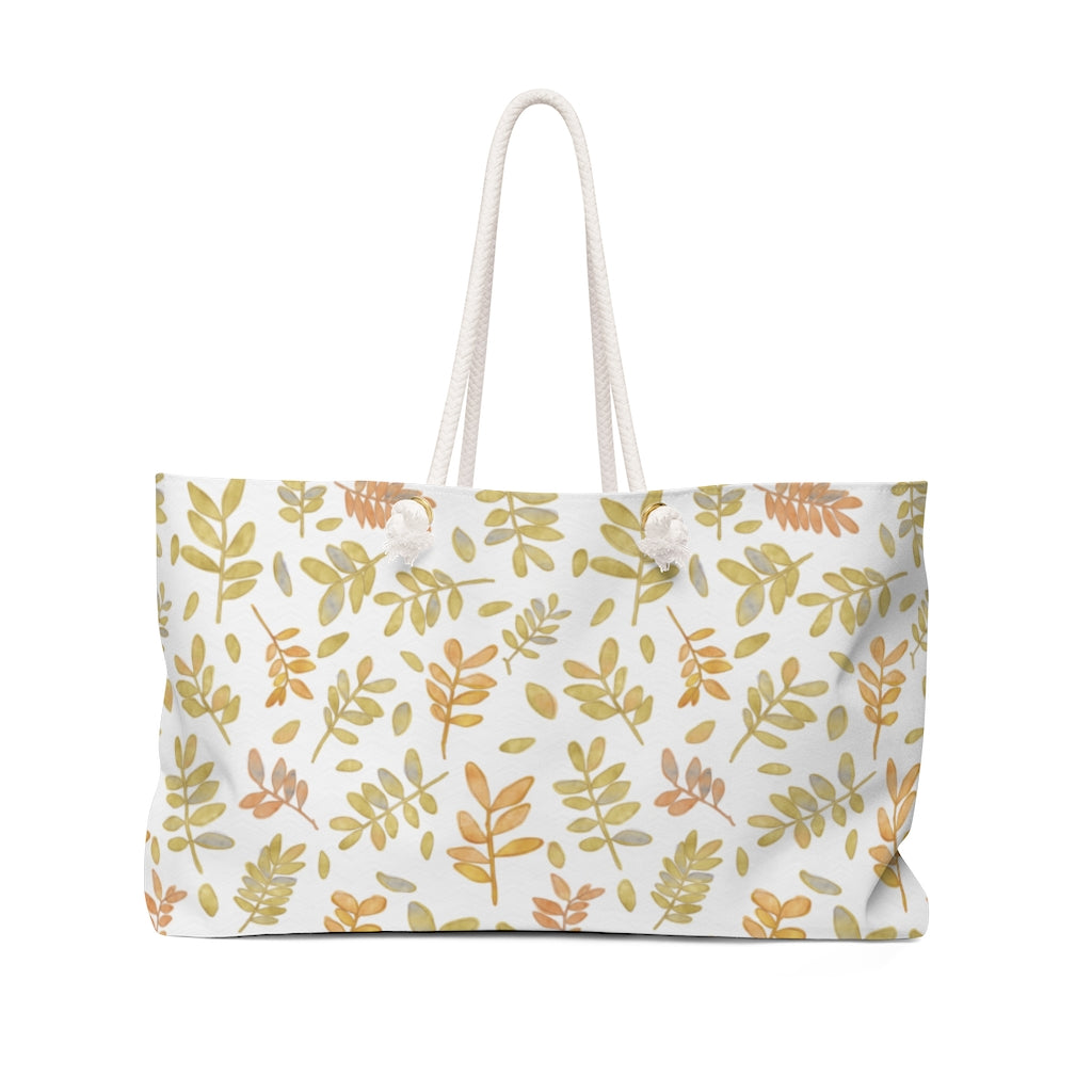 Watercolor Tossed Leaves Weekender Bag in Yellow