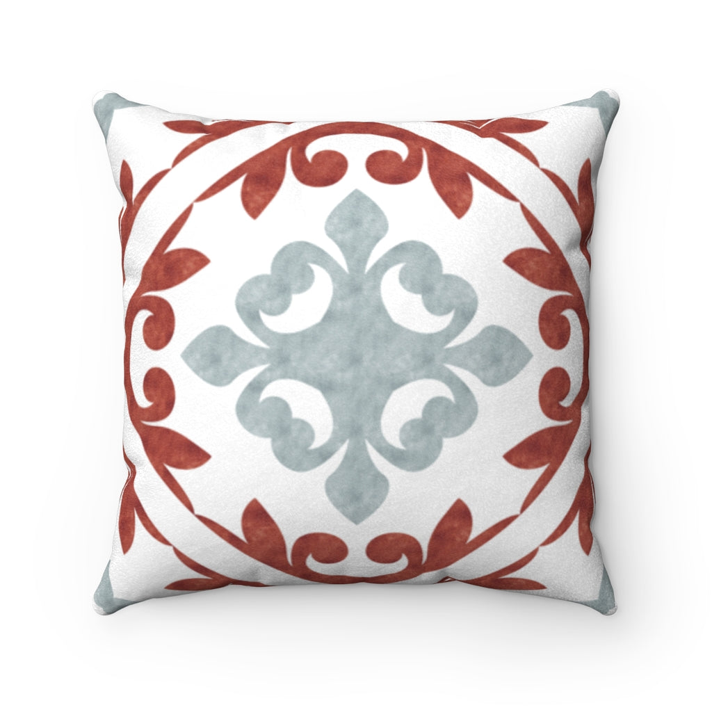 Porto Tile Square Throw Pillow in Red