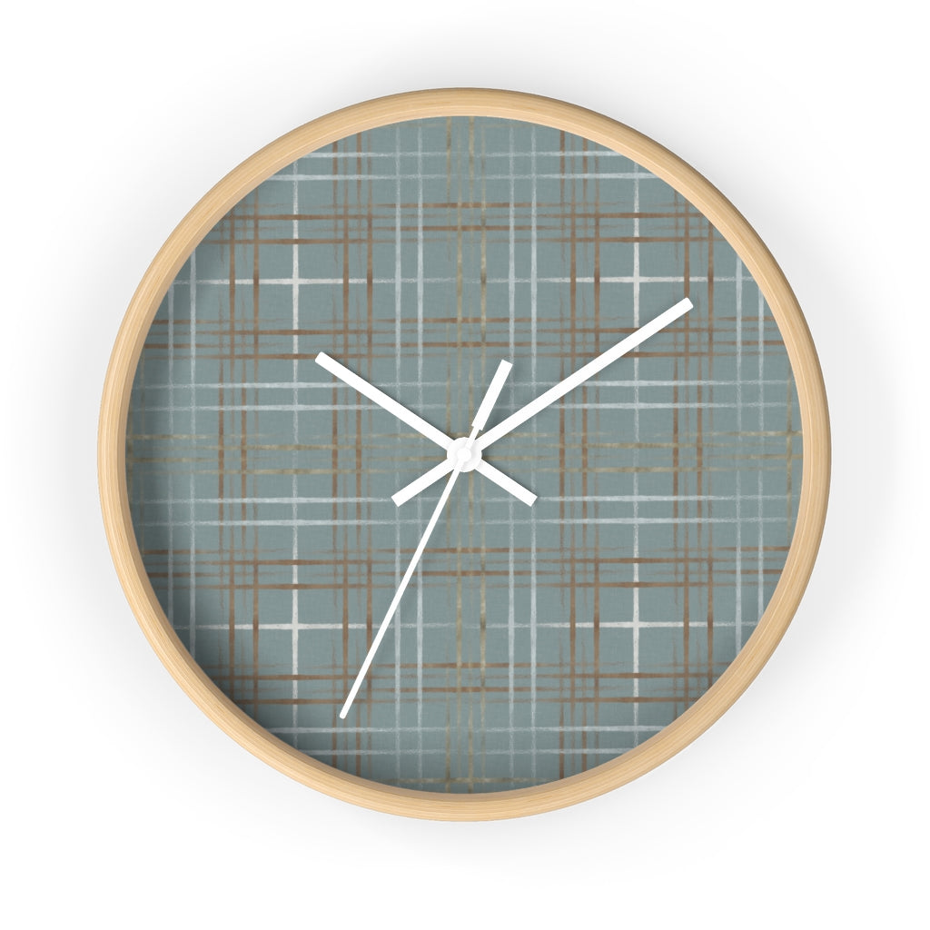 Painterly Plaid Wall Clock in Aqua