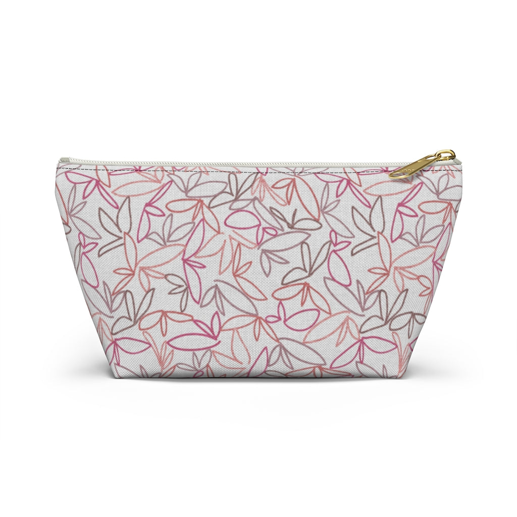 Sketch Leaf Accessory Pouch w T-bottom in Coral