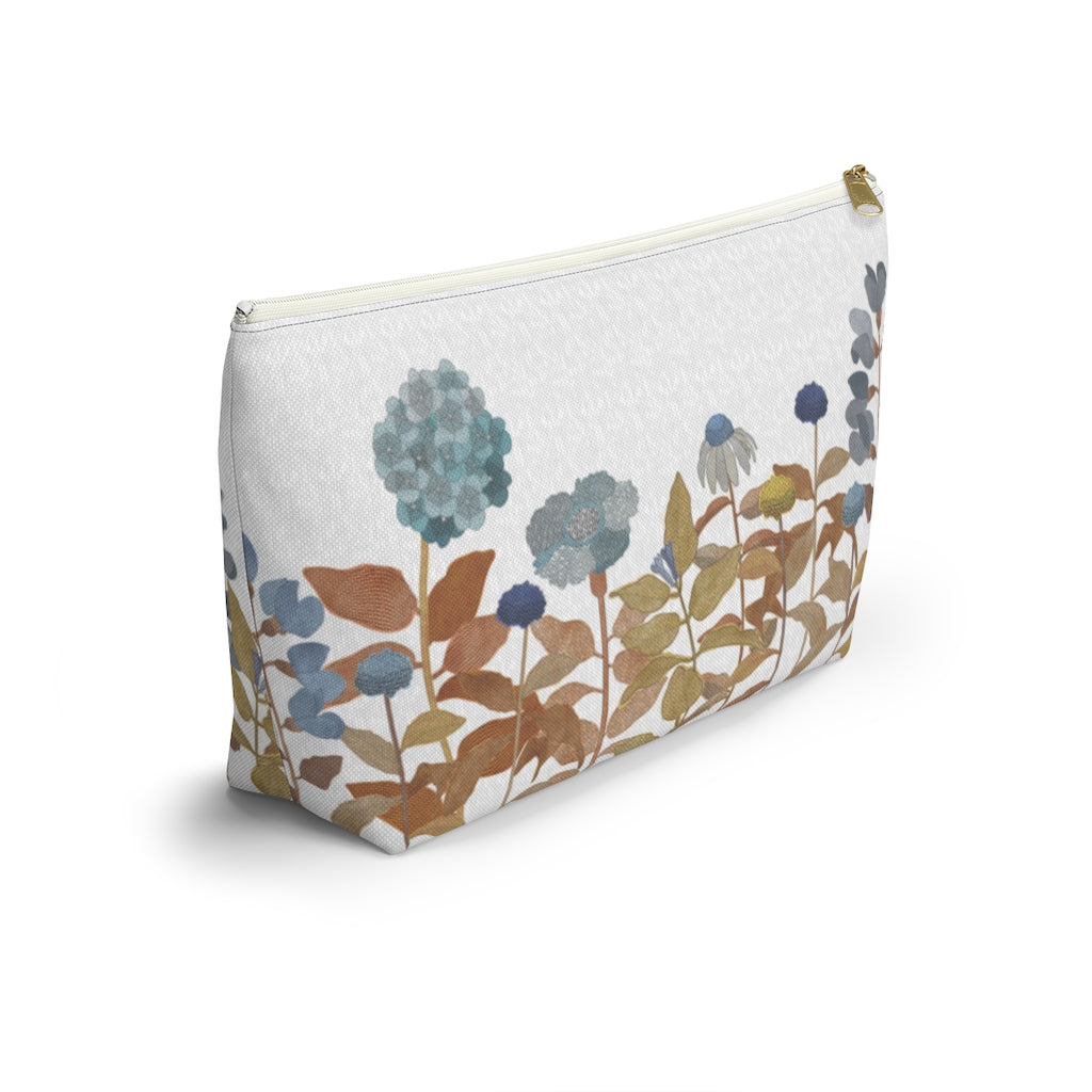 Illustrated Flowers Accessory Pouch w T-bottom in Orange
