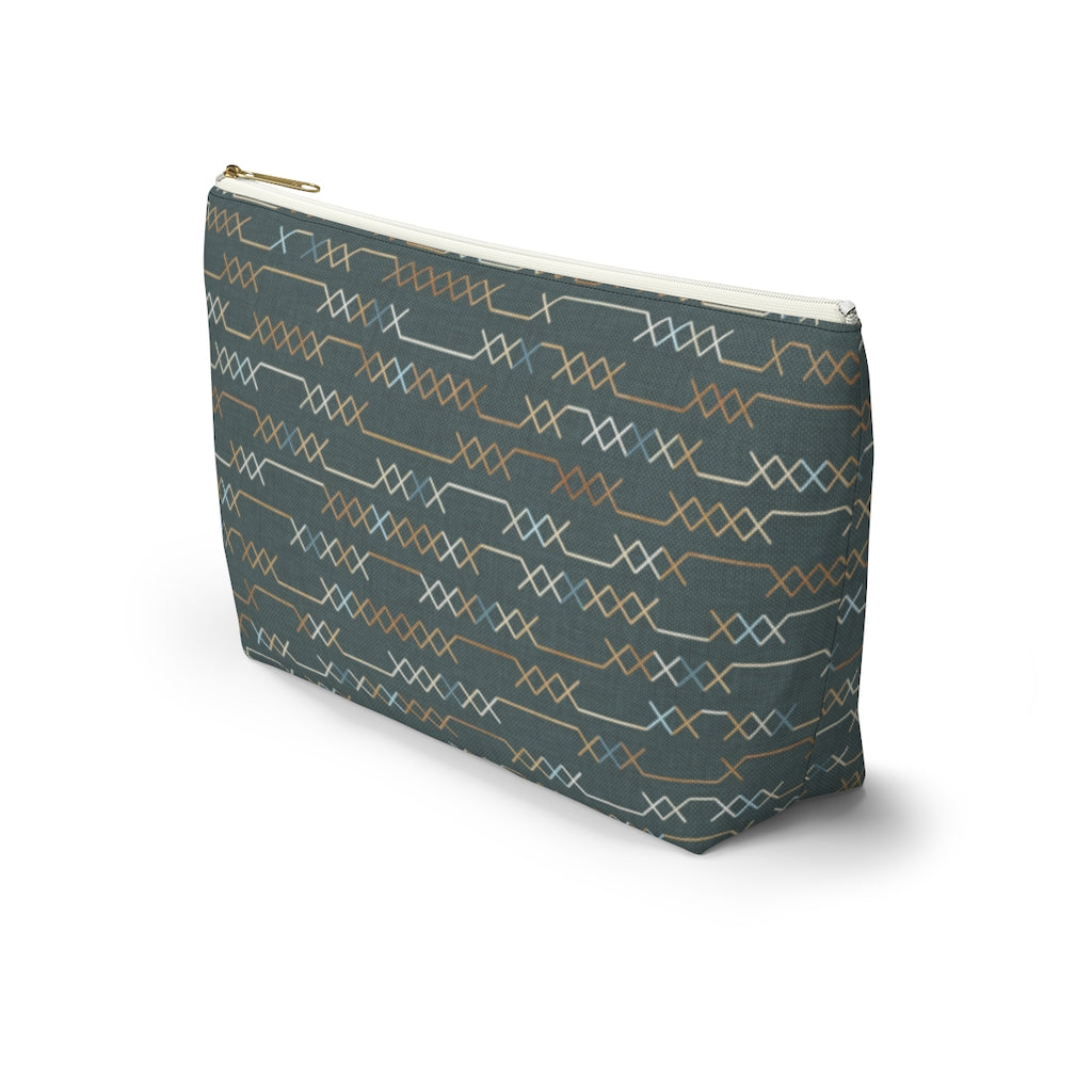 Santa Fe Stitch Accessory Pouch w T-bottom in Aqua