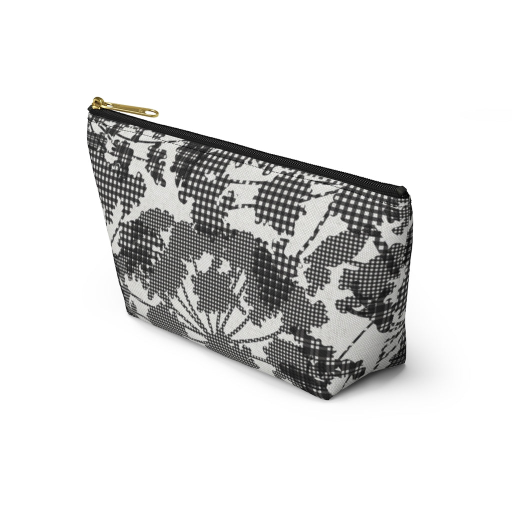 Floral Plaid Accessory Pouch w T-bottom in Black