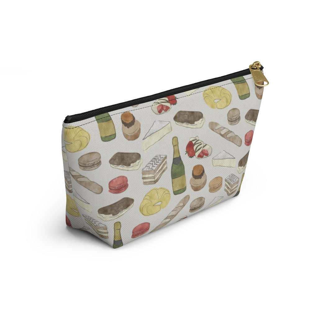 Watercolor French Pastries Accessory Pouch w T-bottom in Cream