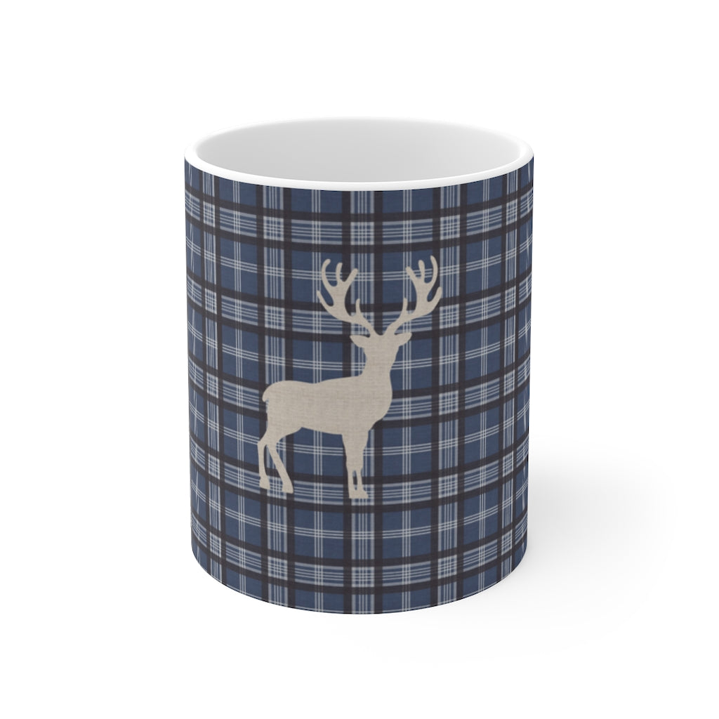 Plaid Deer Mug in Navy