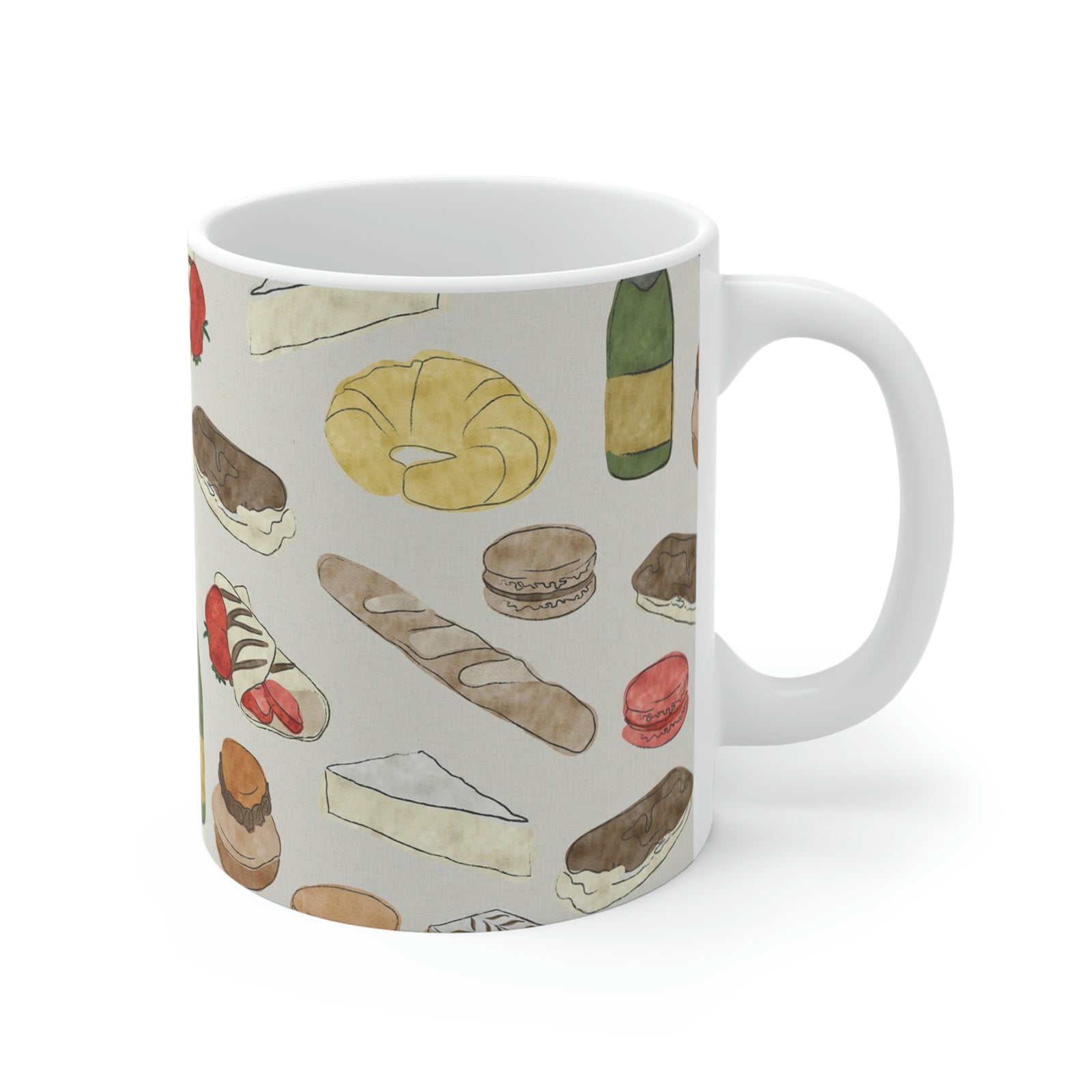 Watercolor French Pastries Mug in Cream