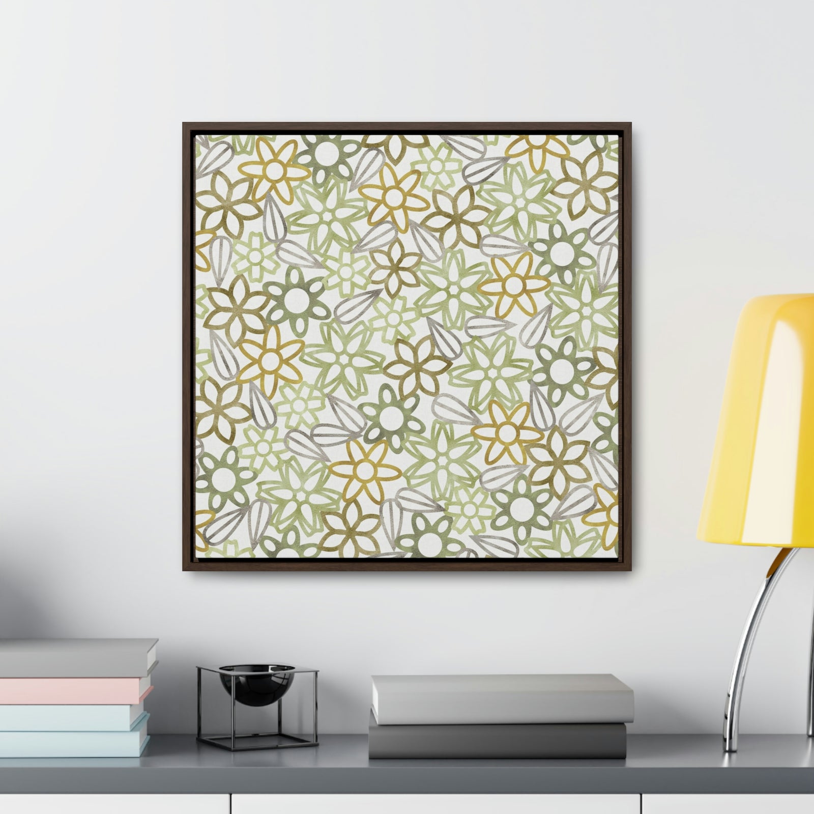 Floral Lace with Leaves Framed Gallery Wrap Canvas in Green