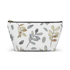 Watercolor Tossed Leaves Accessory Pouch w T-bottom in Gray