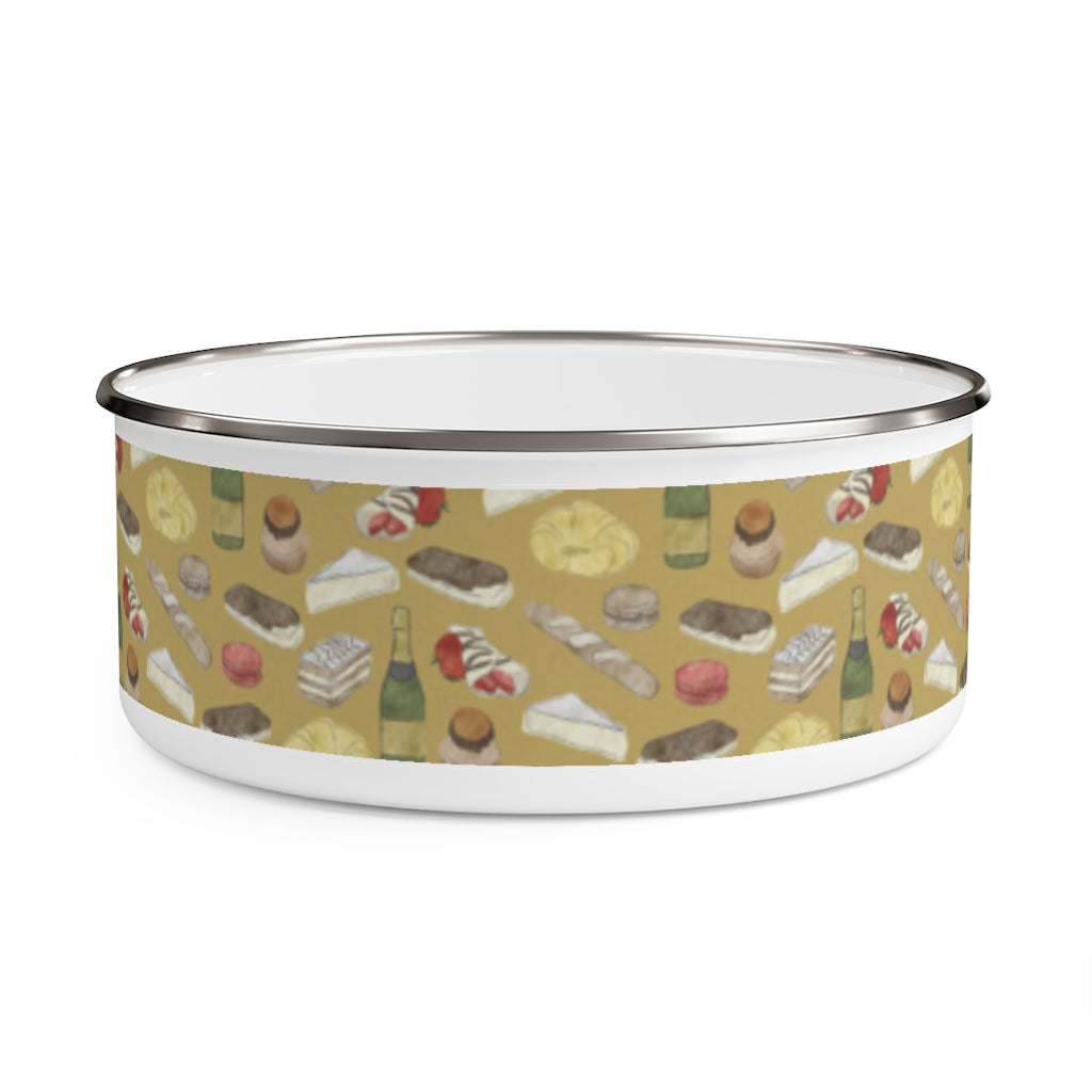 Watercolor French Pastries Enamel Bowl in Gold