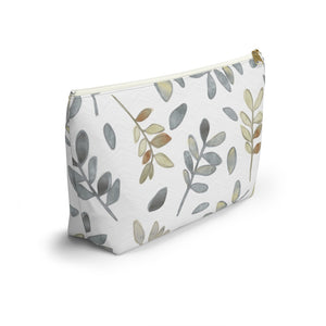 Watercolor Tossed Leaves Accessory Pouch w T-bottom in Gray