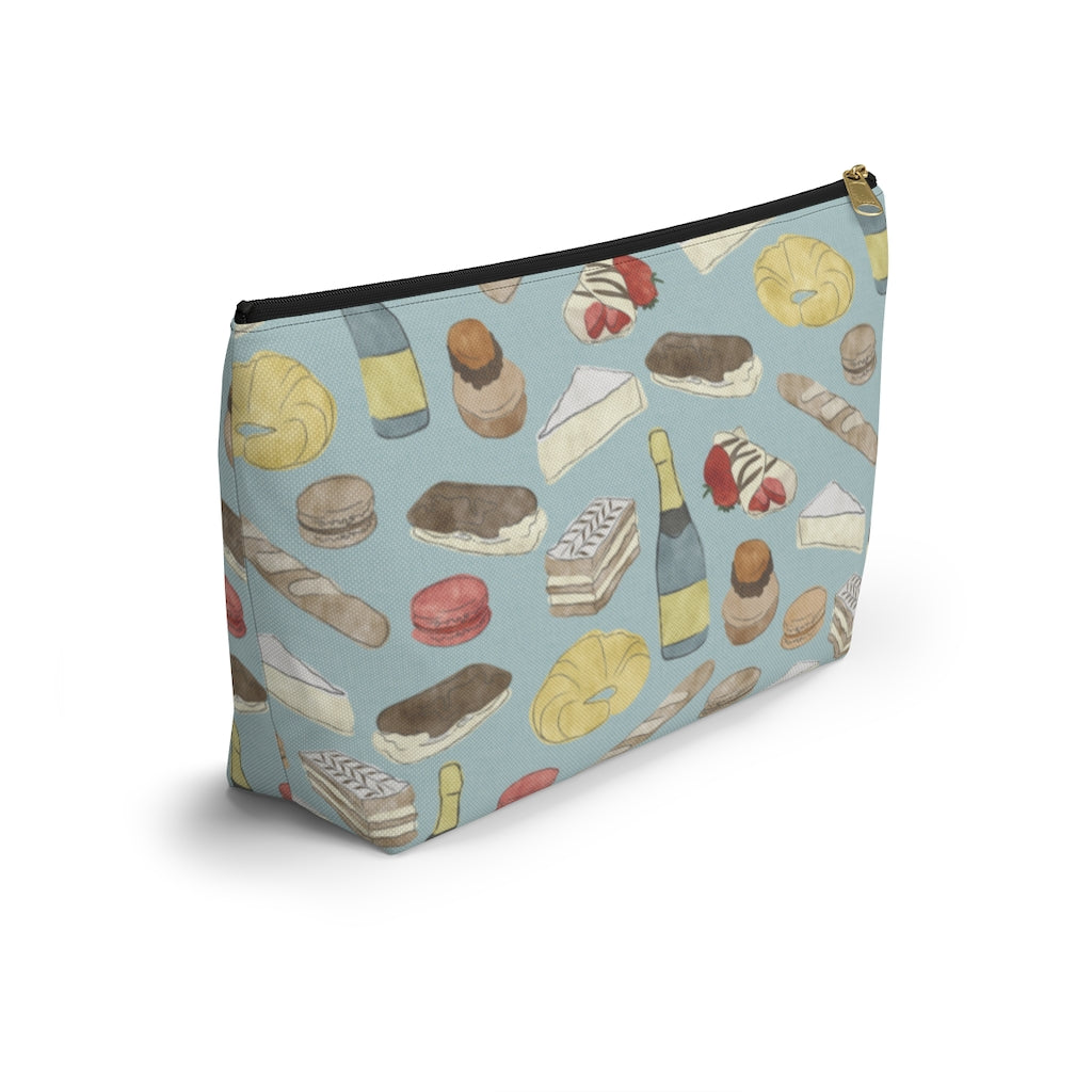 Watercolor French Pastries Accessory Pouch w T-bottom in Aqua