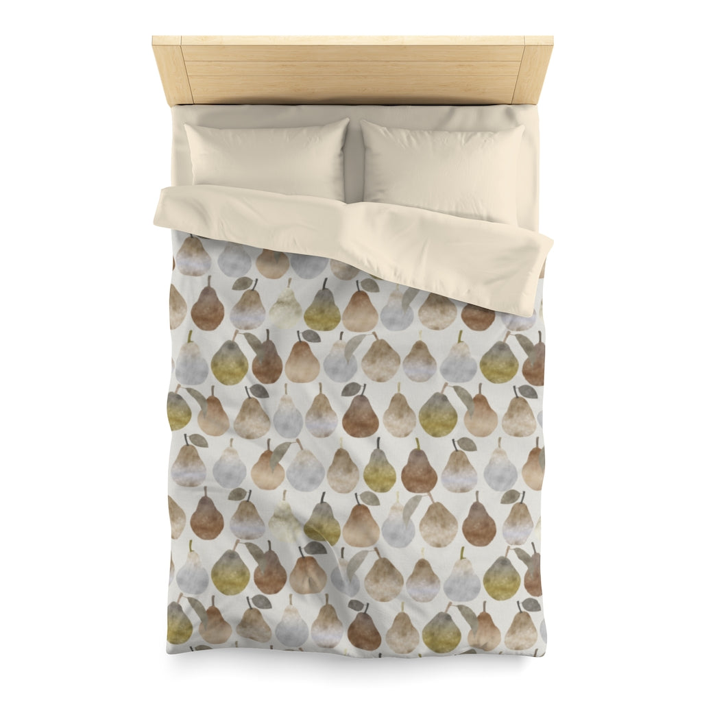 Watercolor Pears Microfiber Duvet Cover in Brown