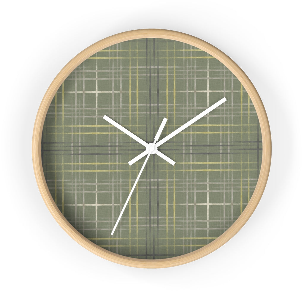 Painterly Plaid Wall Clock in Green