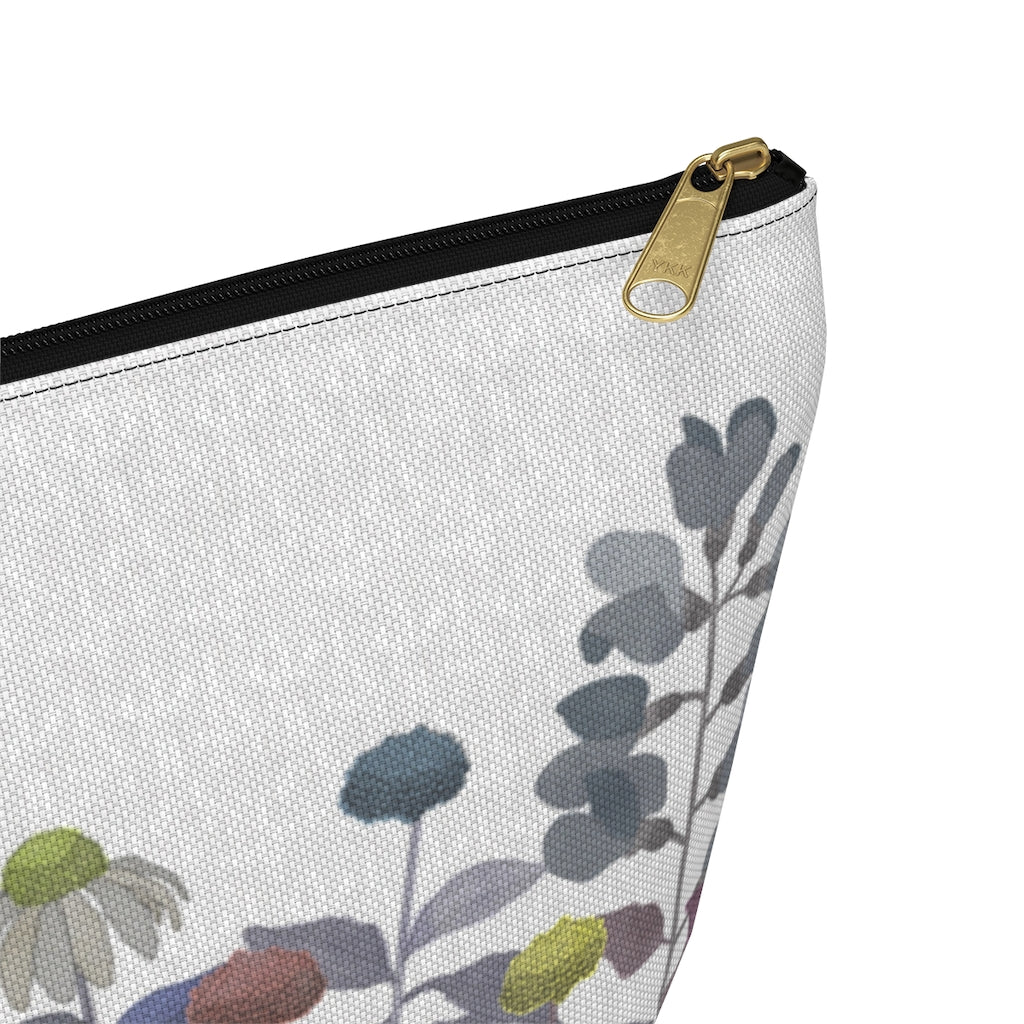 Illustrated Flowers Accessory Pouch w T-bottom in Purple