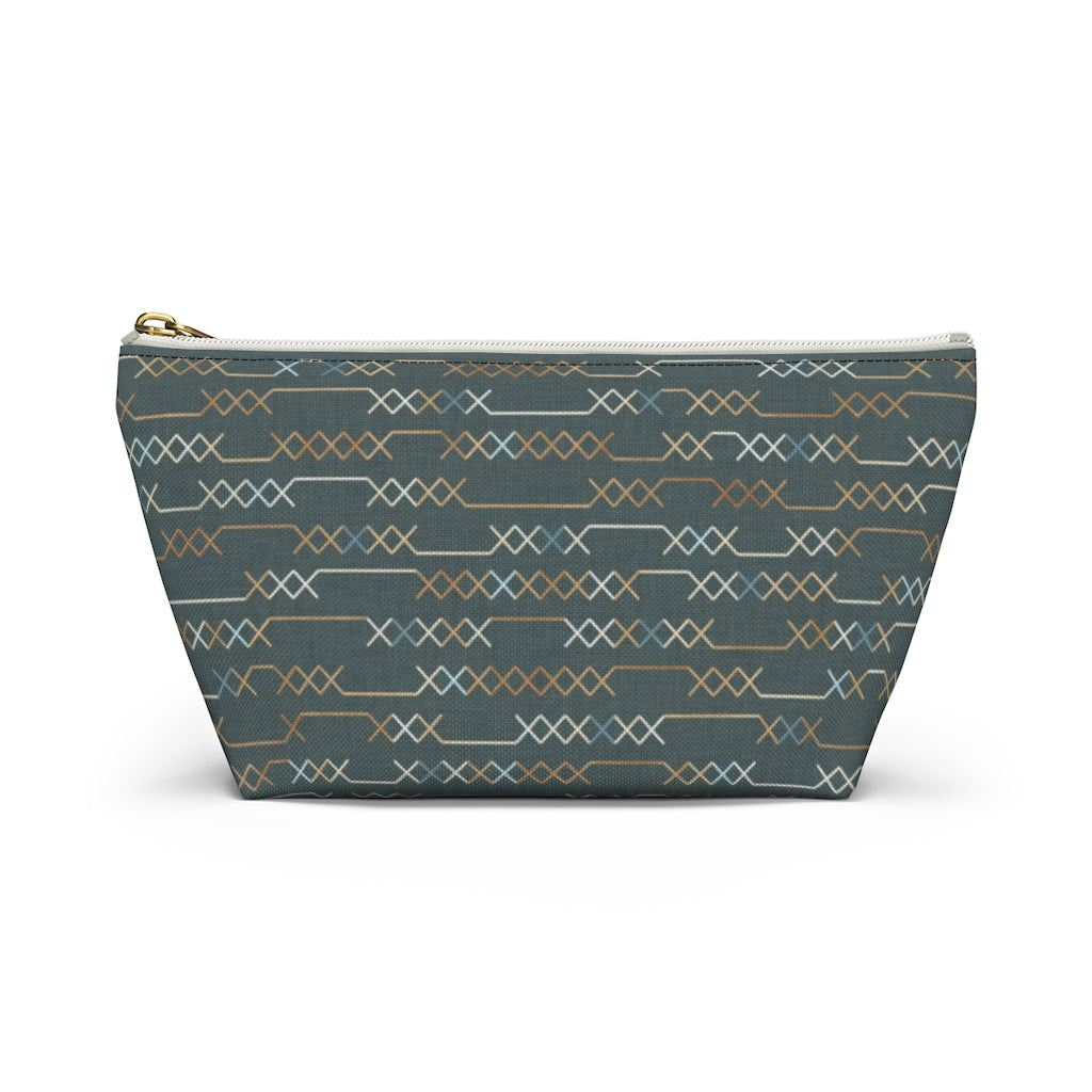 Santa Fe Stitch Accessory Pouch w T-bottom in Aqua